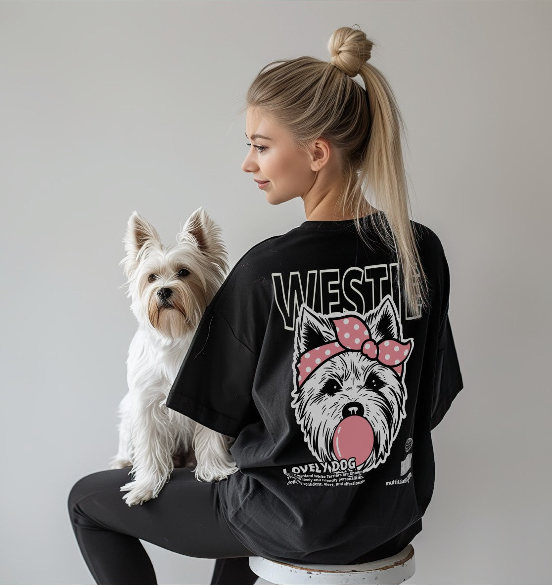 Bubble Gum Westie (rosa) - Organic Oversize Shirt - Model - Beispiel
