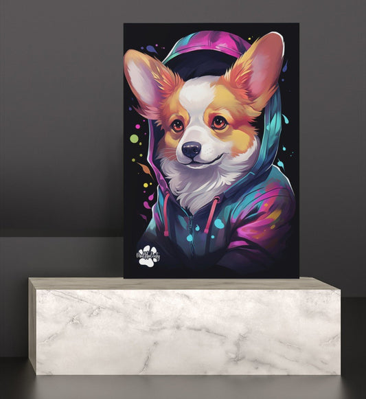 Corgi mit Kapuze - Leinwand 30x45cm - Multitalenty