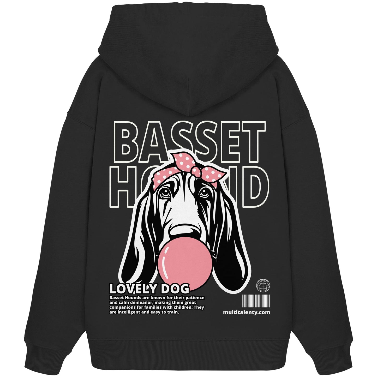 Bubble Gum Basset Hound (rosa) - Organic Oversize Hoodie