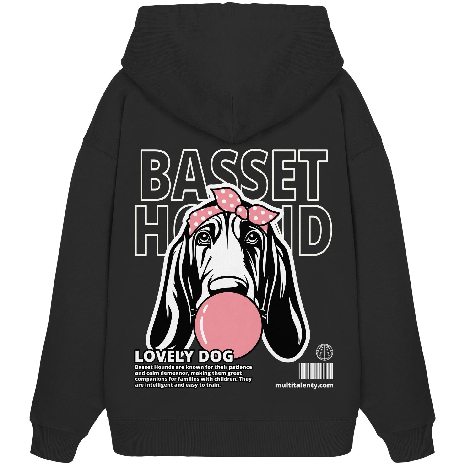 Bubble Gum Basset Hound (rosa) - Organic Oversize Hoodie