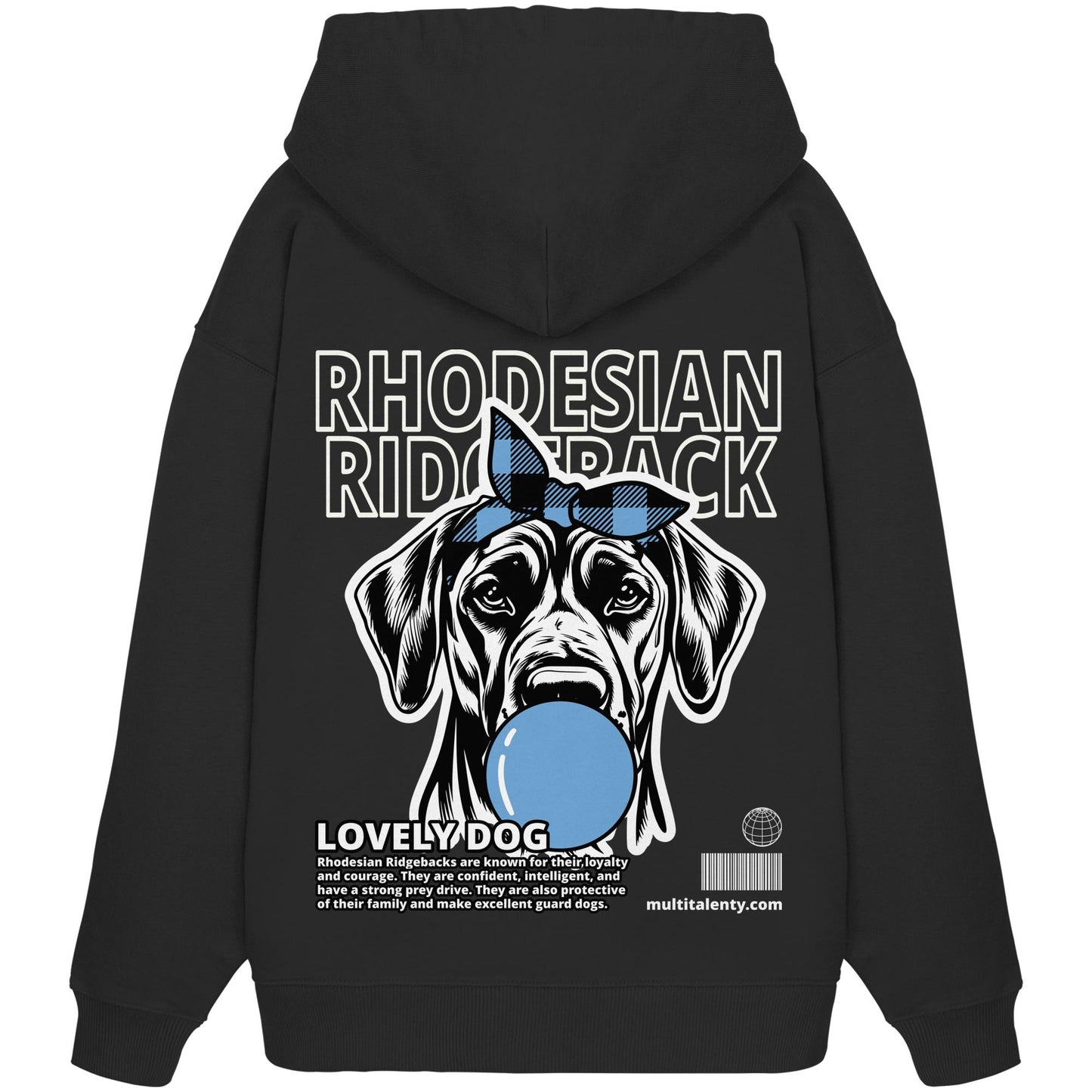 Bubble Gum Rhodesian Ridgeback (blau) - Organic Oversize Hoodie