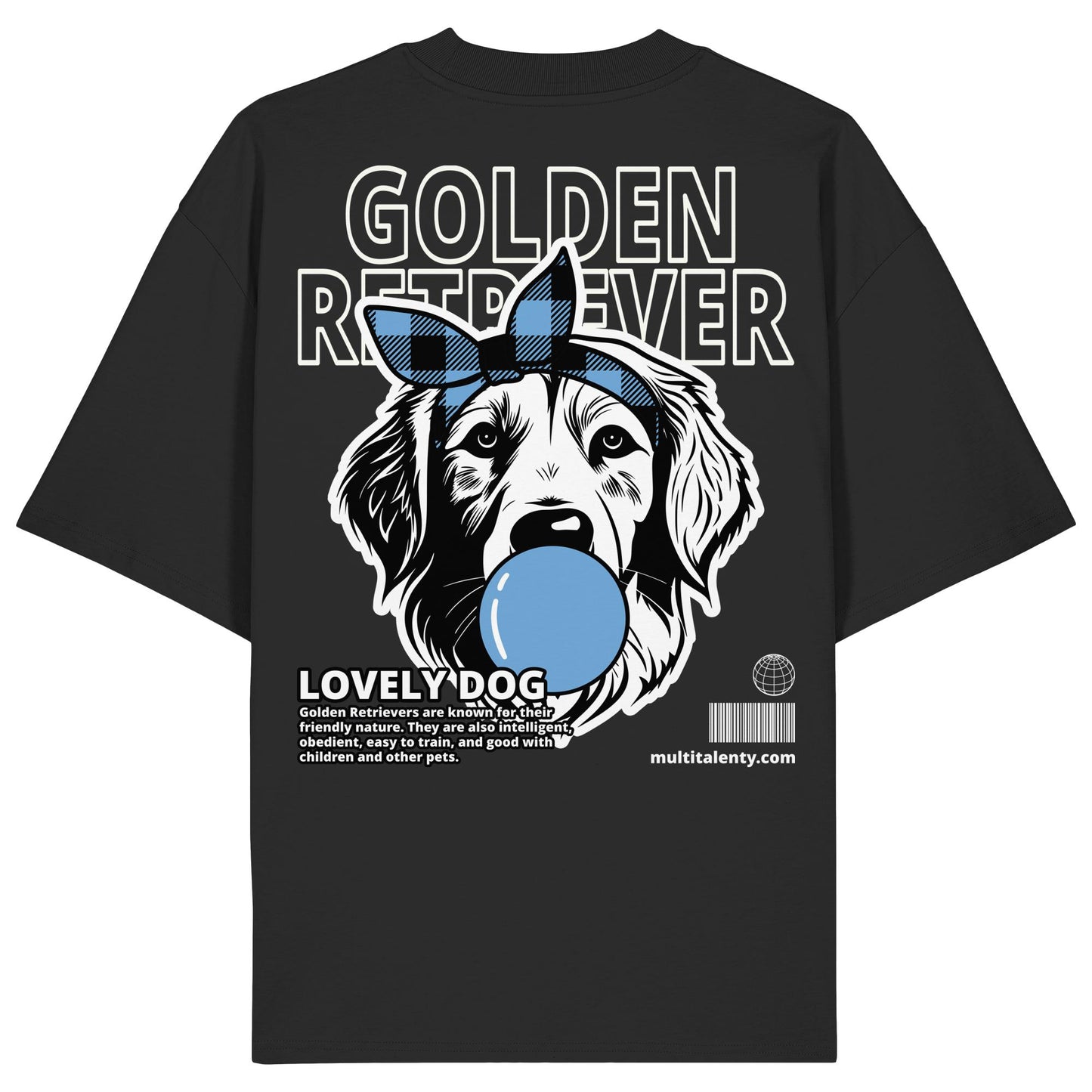Bubble Gum Golden Retriever (blau) - Organic Oversize Shirt