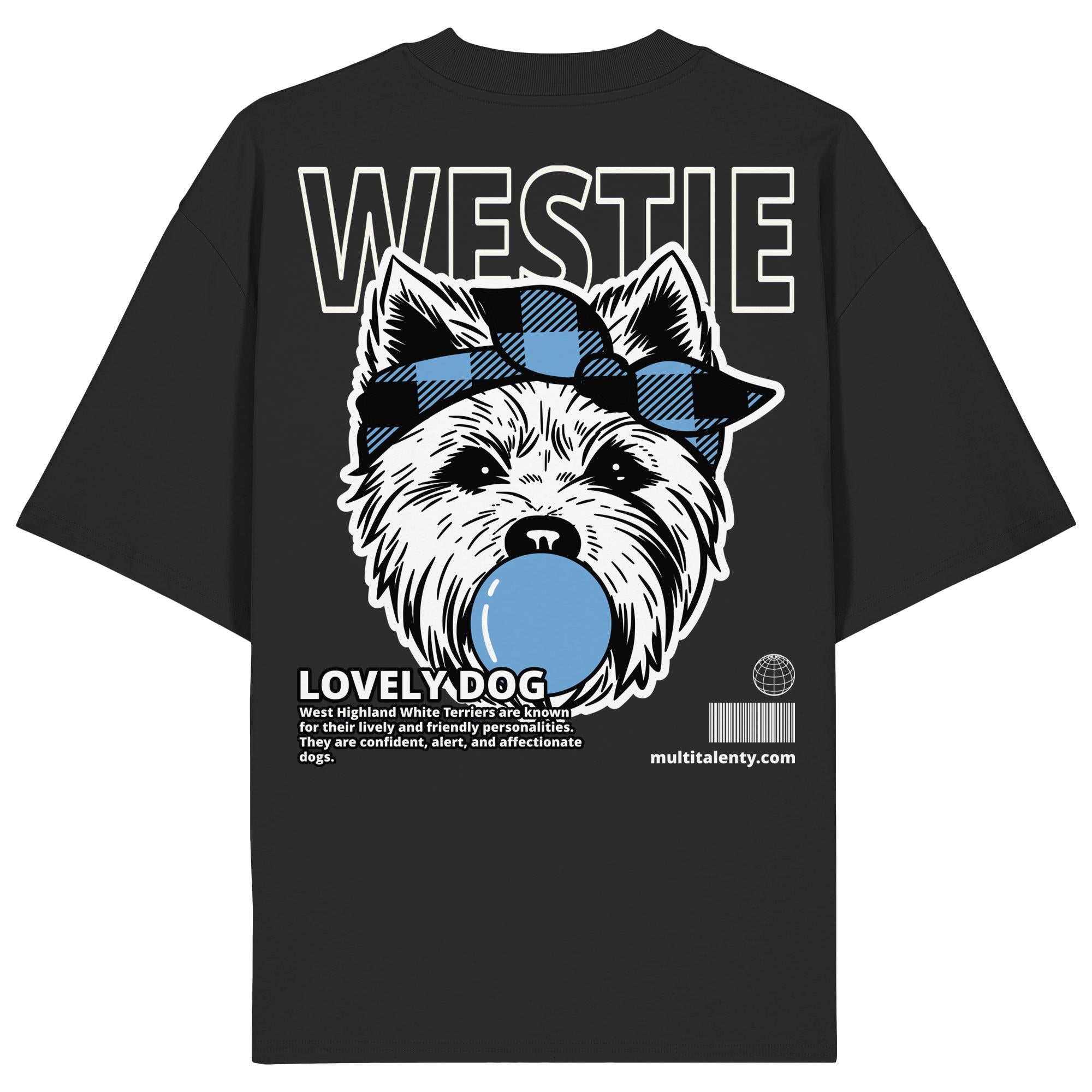 Bubble Gum Westie (blau) - Organic Oversize Shirt