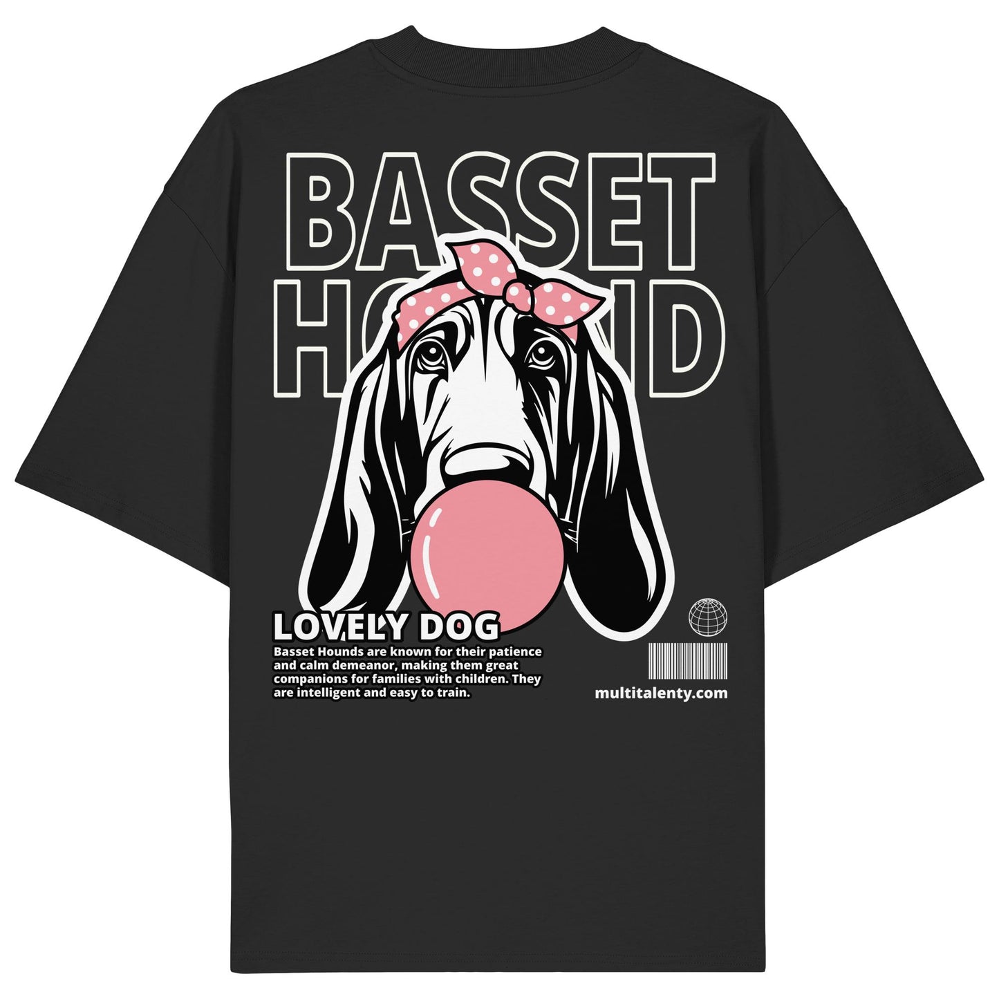 Bubble Gum Basset Hound (rosa) - Organic Oversize Shirt