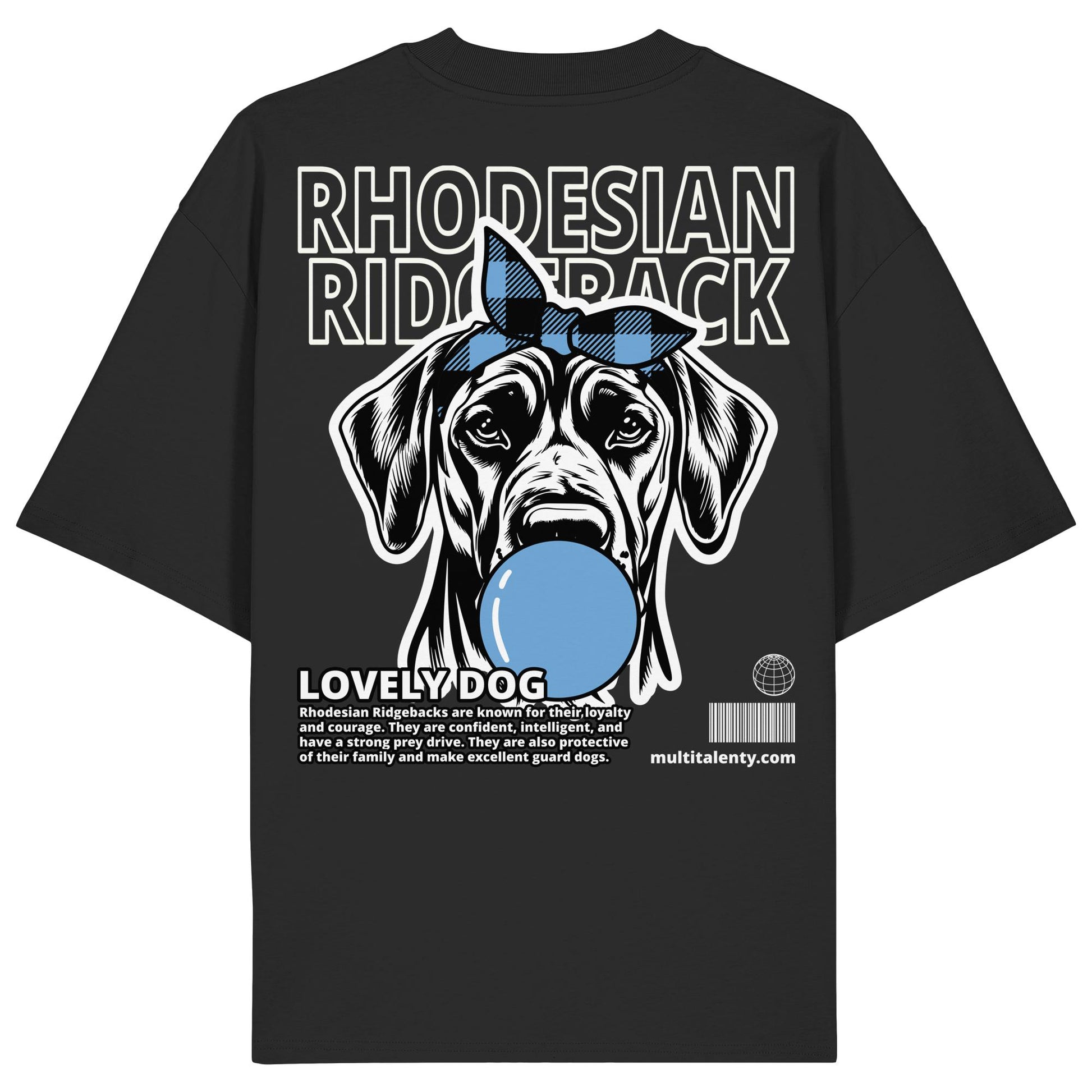 Bubble Gum Rhodesian Ridgeback (blau) - Organic Oversize Shirt