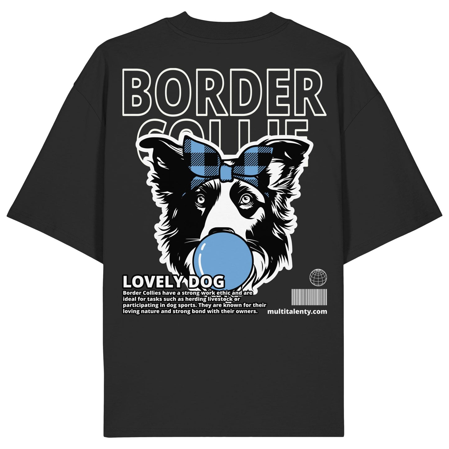 Bubble Gum Border Collie (blau) - Organic Oversize Shirt