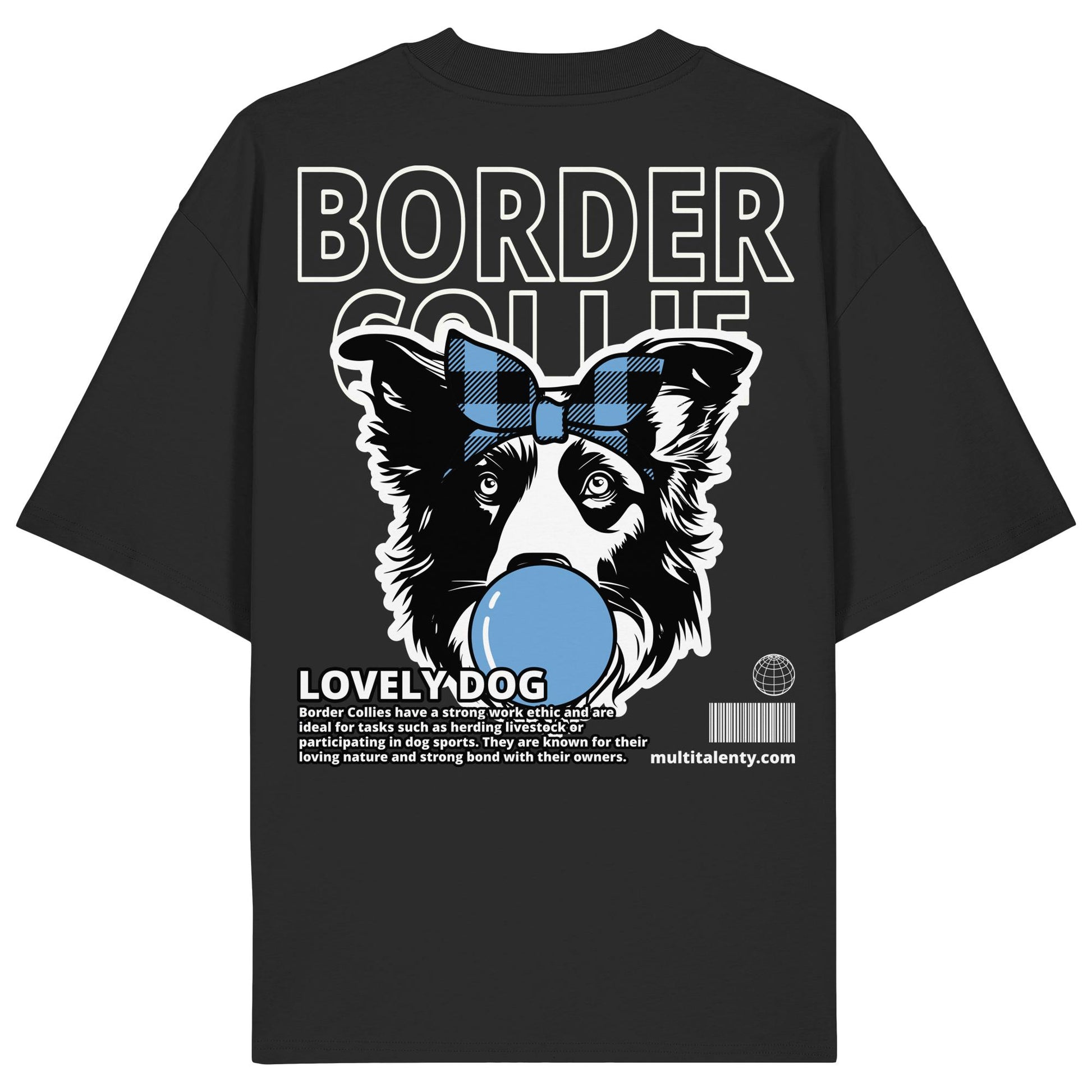 Bubble Gum Border Collie (blau) - Organic Oversize Shirt