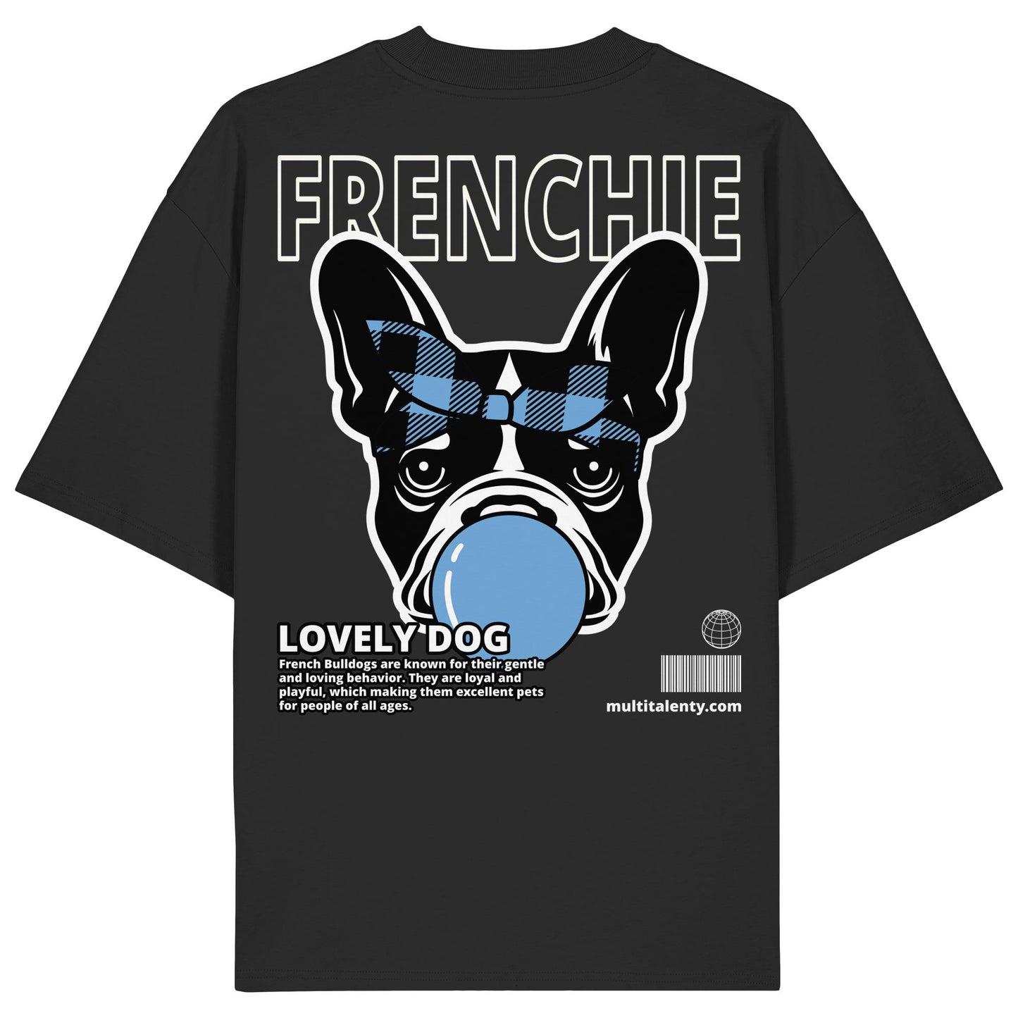Bubble Gum Frenchie (blau) - Organic Oversize Shirt