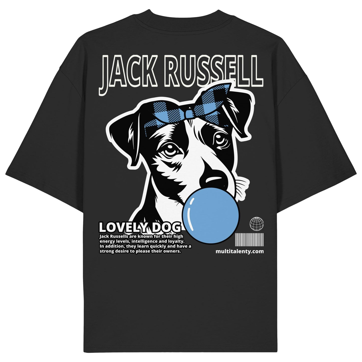 Bubble Gum Jack Russell (blau) - Organic Oversize Shirt