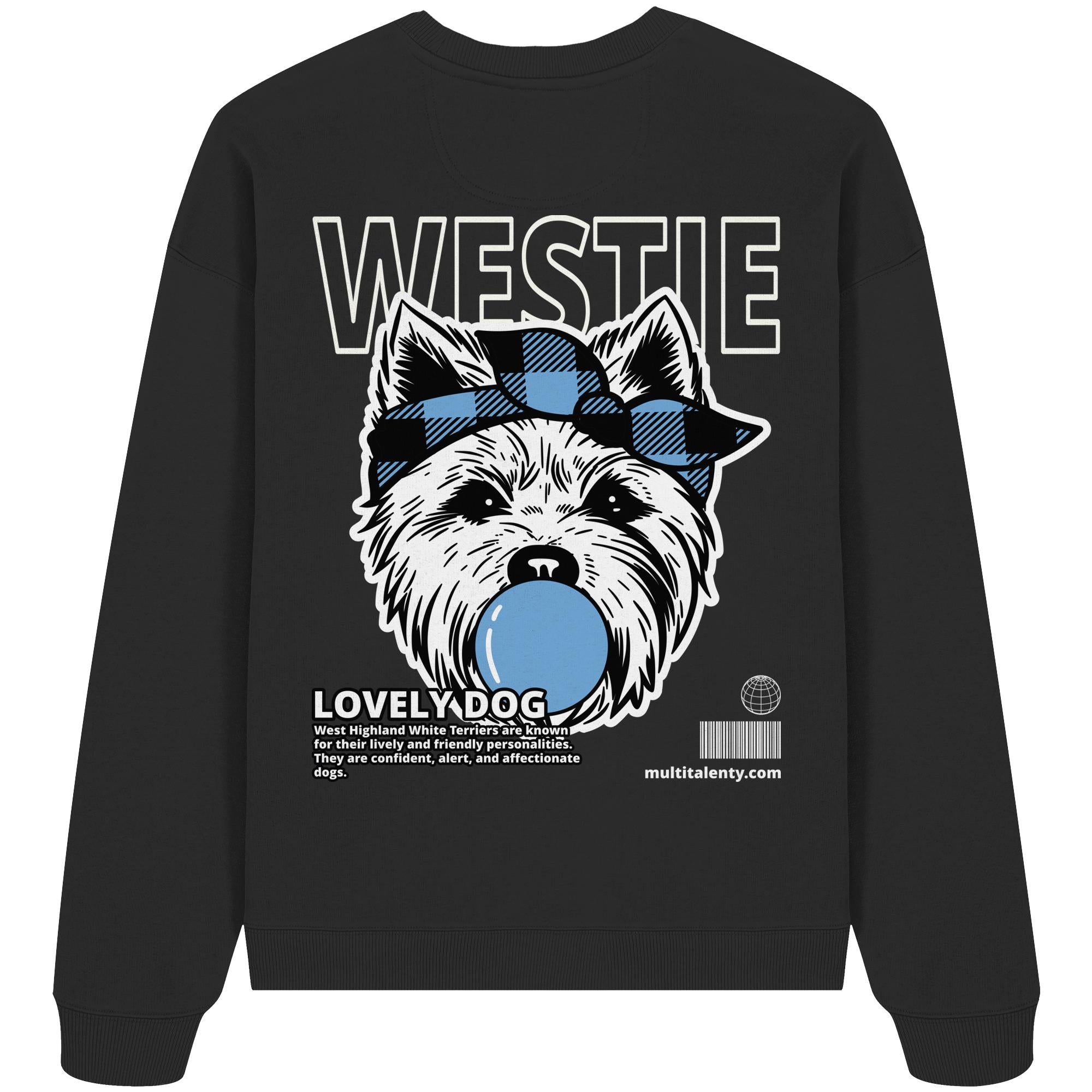 Bubble Gum Westie (blau) - Organic Oversize Sweatshirt