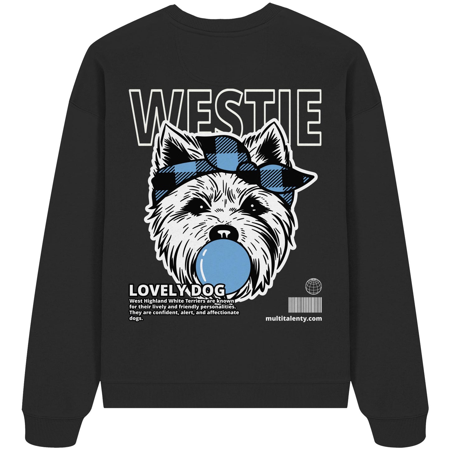 Bubble Gum Westie (blau) - Organic Oversize Sweatshirt
