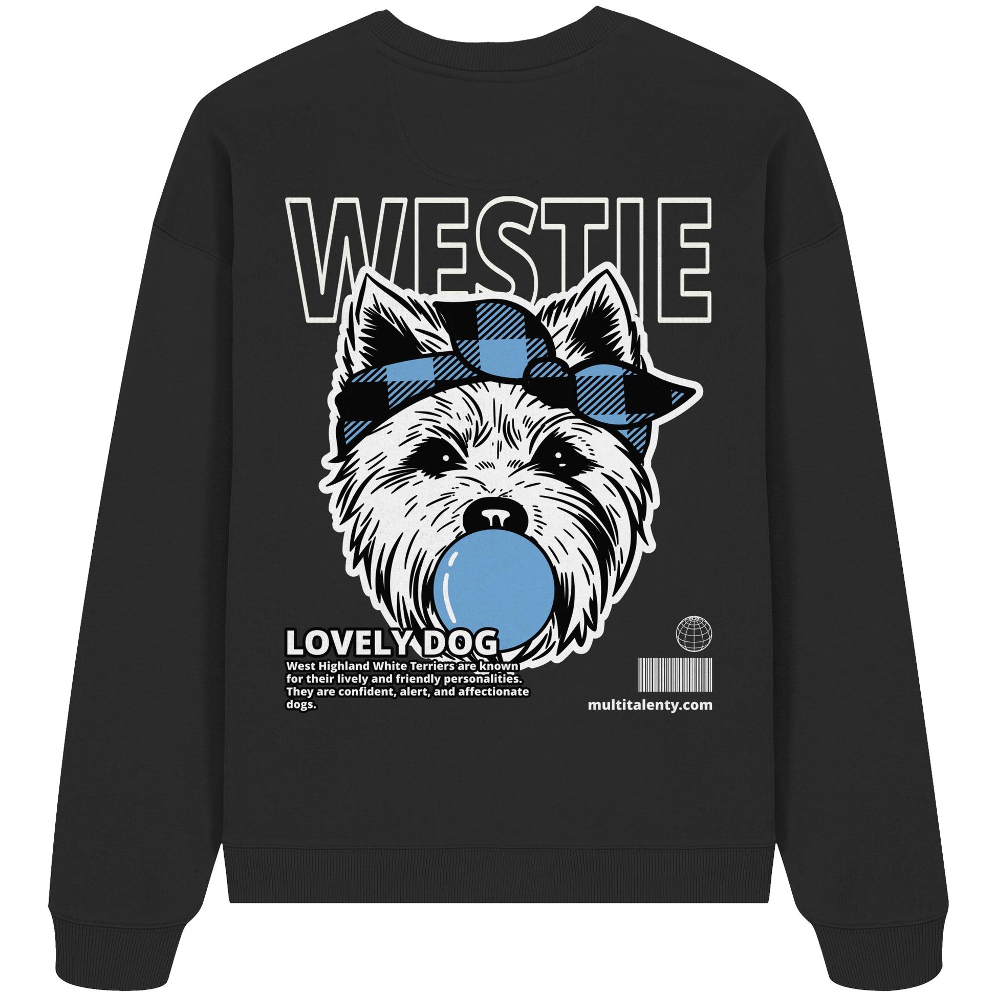 Bubble Gum Westie (blau) - Organic Oversize Sweatshirt