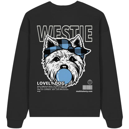 Bubble Gum Westie (blau) - Organic Oversize Sweatshirt