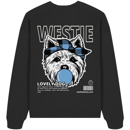 Bubble Gum Westie (blau) - Organic Oversize Sweatshirt