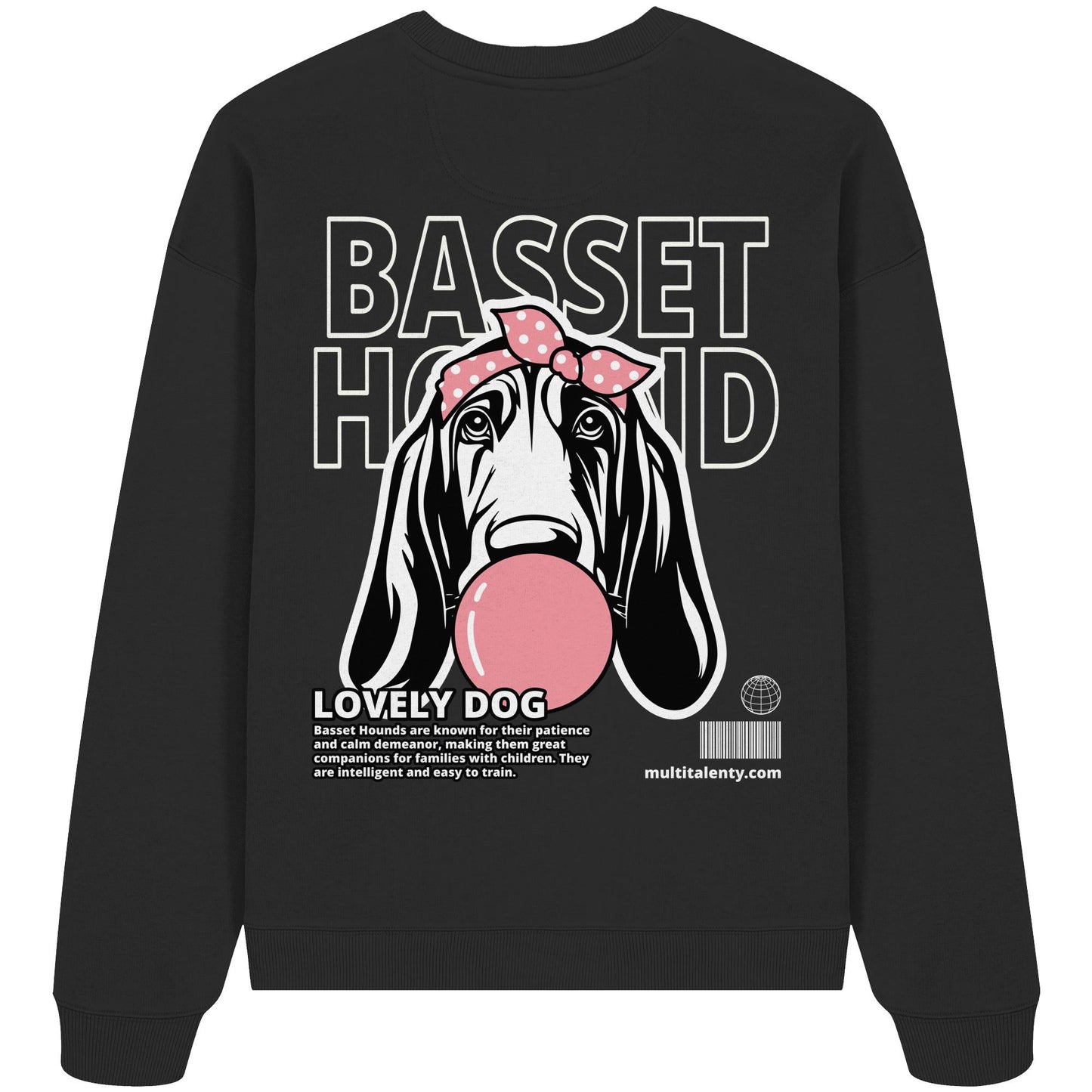 Bubble Gum Basset Hound (rosa) - Organic Oversize Sweatshirt