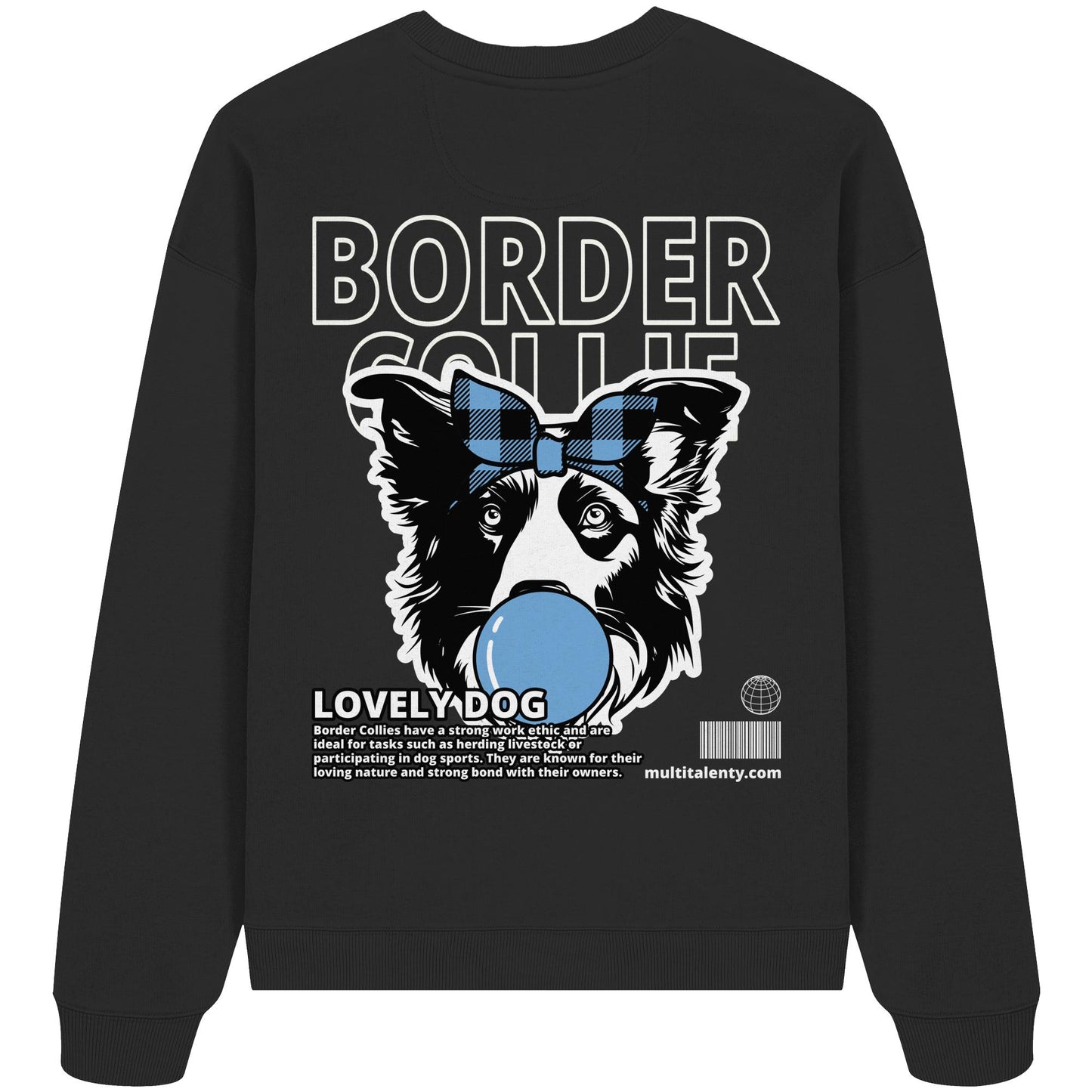 Bubble Gum Border Collie (blau) - Organic Oversize Sweatshirt