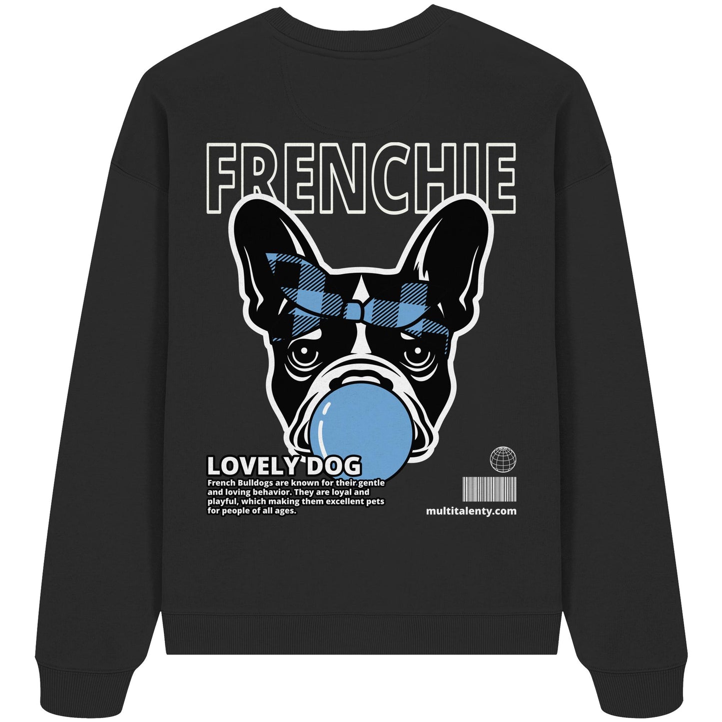 Bubble Gum Frenchie (blau) - Organic Oversize Sweatshirt