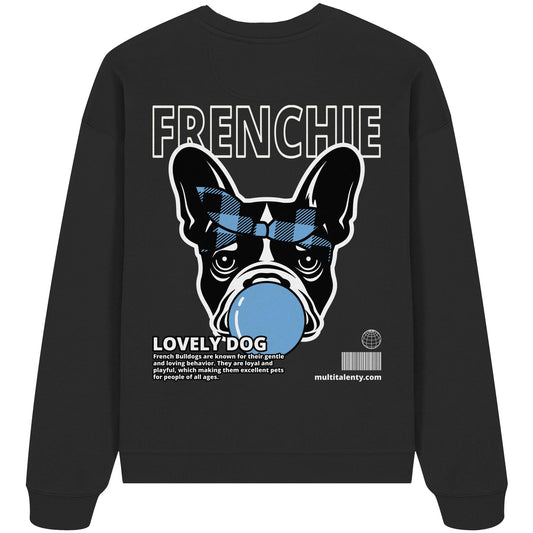 Bubble Gum Frenchie (blau) - Organic Oversize Sweatshirt