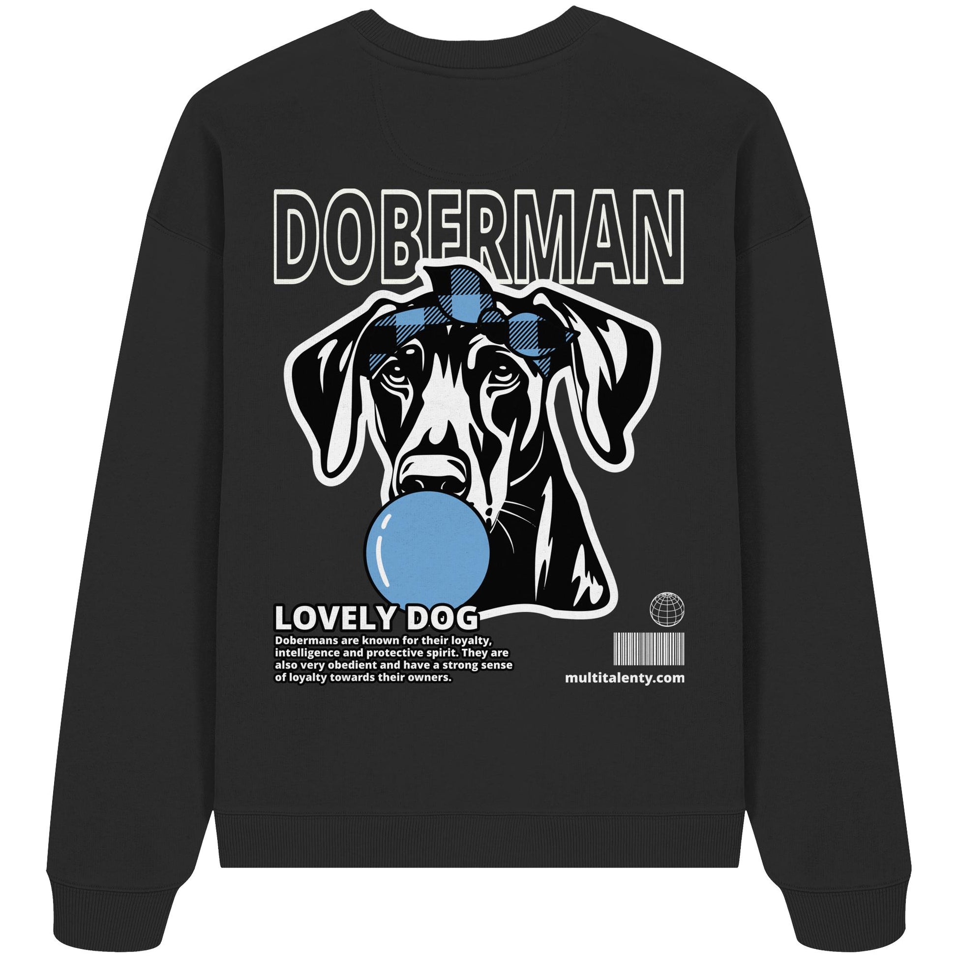 Bubble Gum Doberman (blau) - Organic Oversize Sweatshirt