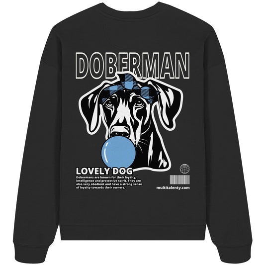 Bubble Gum Doberman (blau) - Organic Oversize Sweatshirt