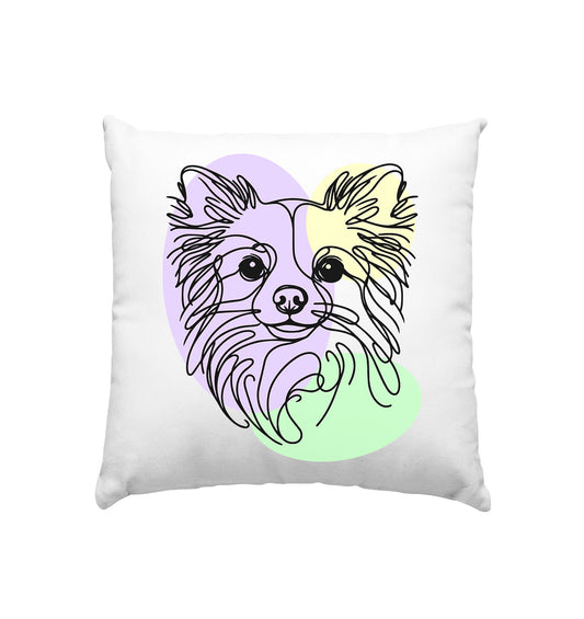 Line Art - Süßer Chihuahua (Langhaar) - Kissen 40x40cm