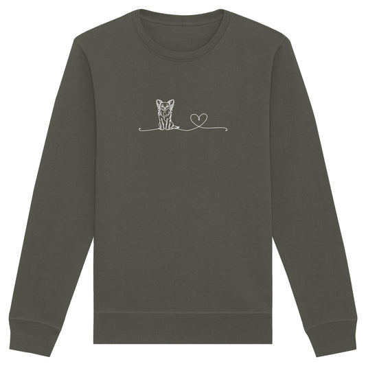 Line Art - Chihuahua (Langhaar) mit Herz - Organic Basic Unisex Sweatshirt