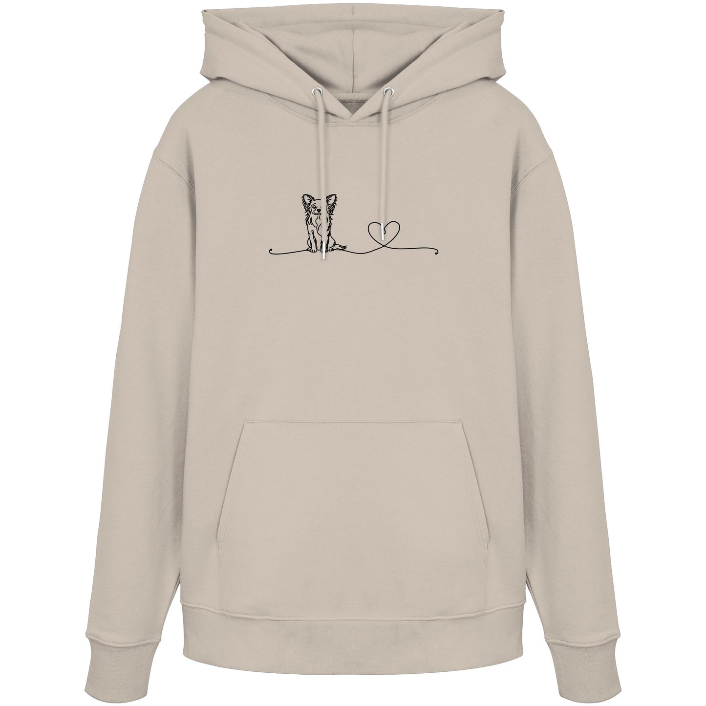 Line Art - Chihuahua (Langhaar) mit Herz - Organic Hoodie
