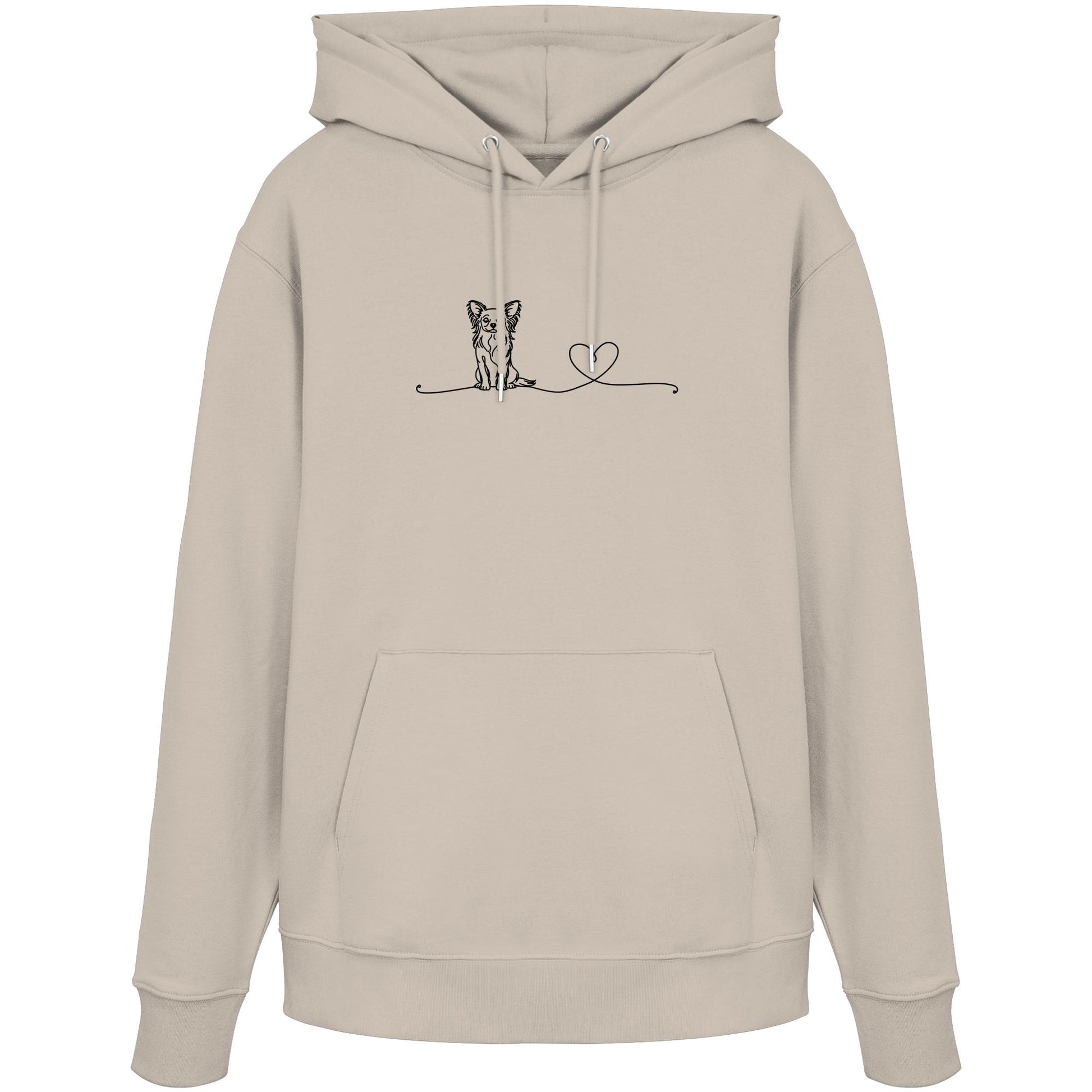 Line Art - Chihuahua (Langhaar) mit Herz - Organic Hoodie