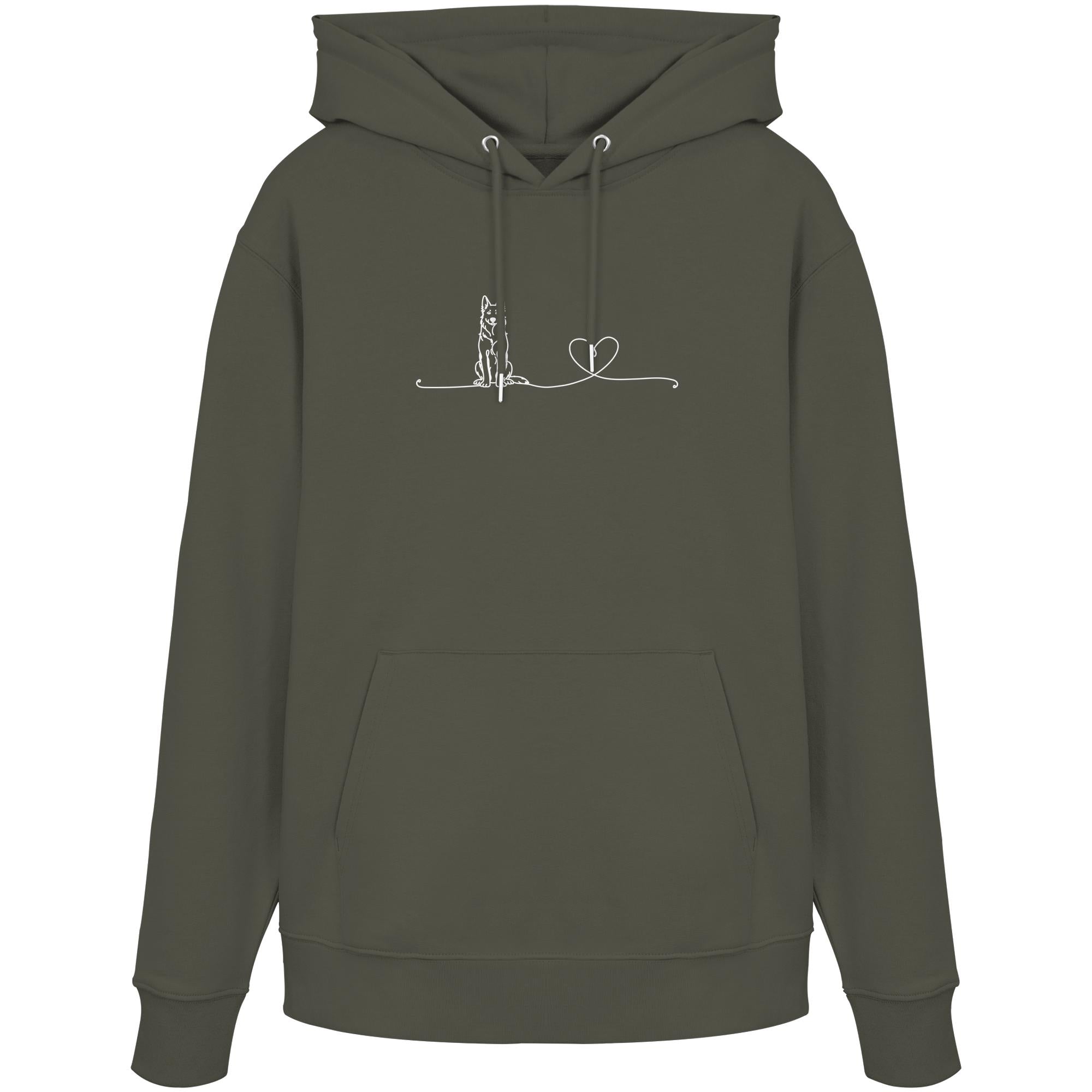 Line Art - Weißer Schäferhund mit Herz - Organic Hoodie