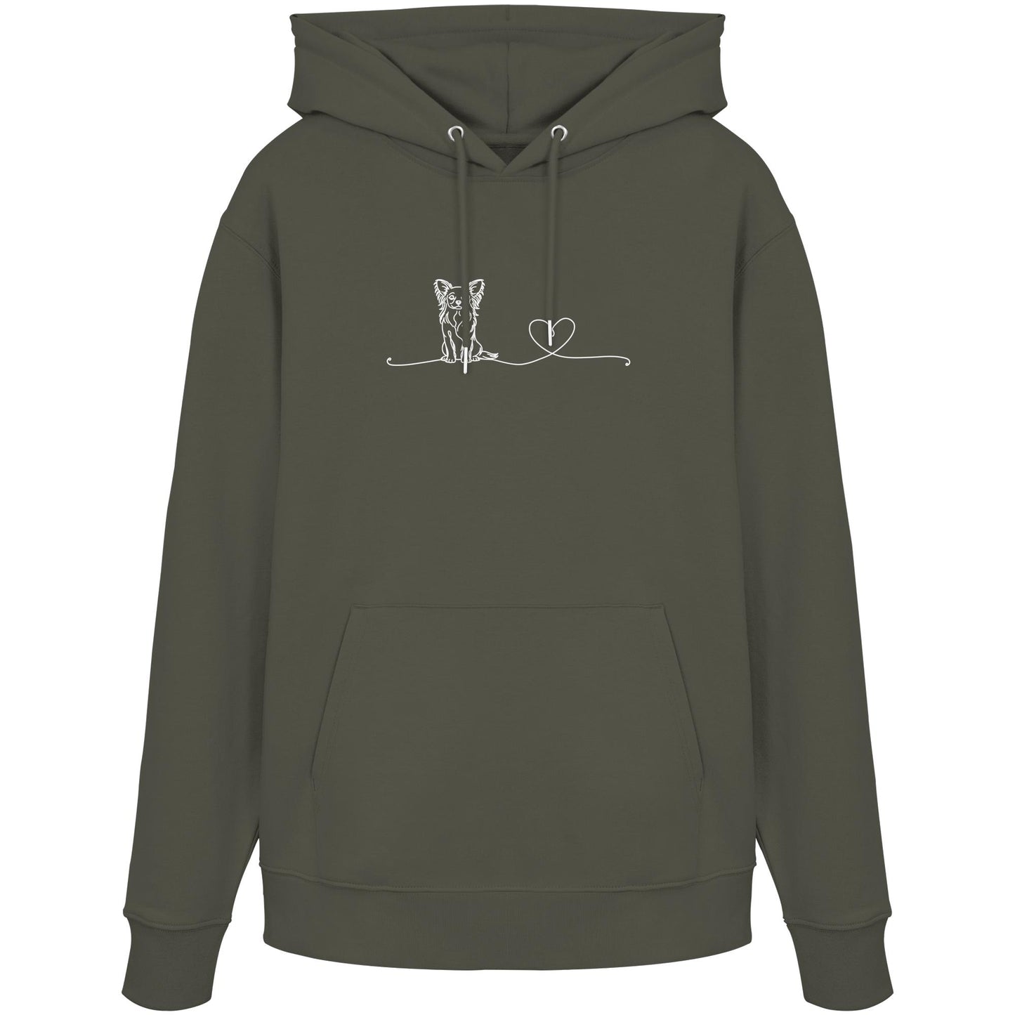 Line Art - Chihuahua (Langhaar) mit Herz - Organic Hoodie