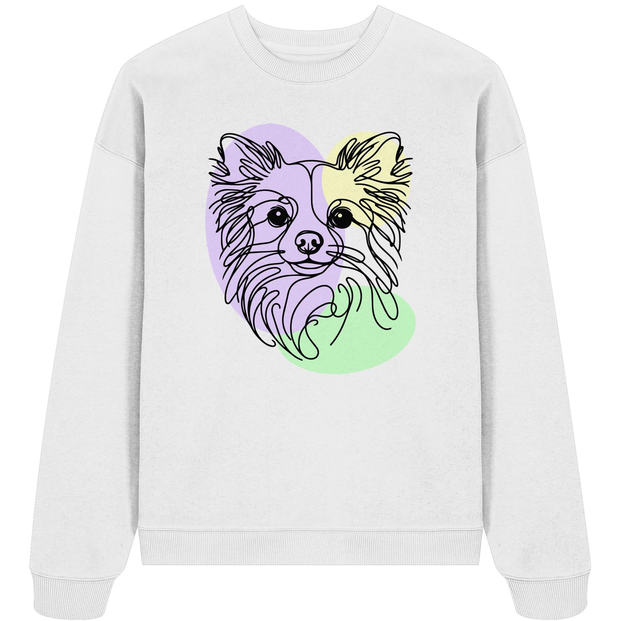 Line Art - Süßer Chihuahua (Langhaar) - Organic Oversize Sweatshirt