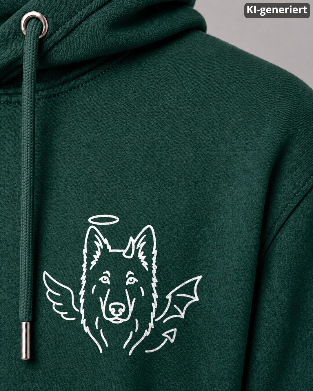 KI-generiertes Detailbild – Halo & Horns - Weißer Schäferhund