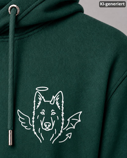 KI-generiertes Detailbild – Halo & Horns - Weißer Schäferhund