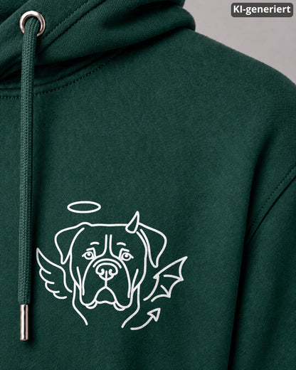 KI-generiertes Detailbild – Halo & Horns - Bullmastiff