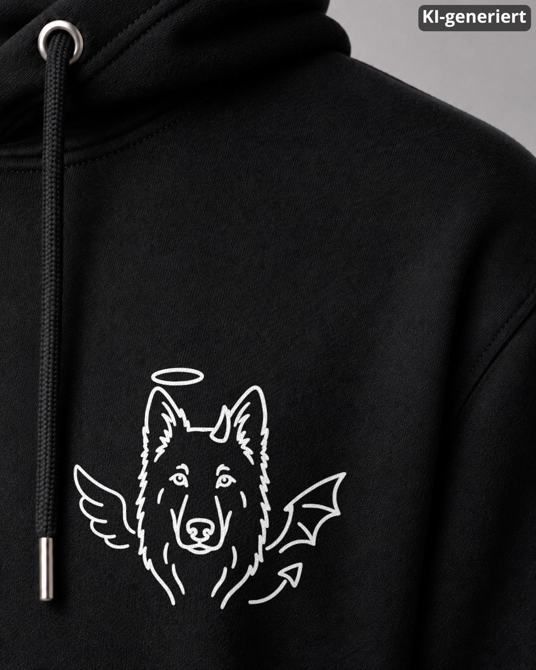 KI-generiertes Detailbild – Halo & Horns - Weißer Schäferhund