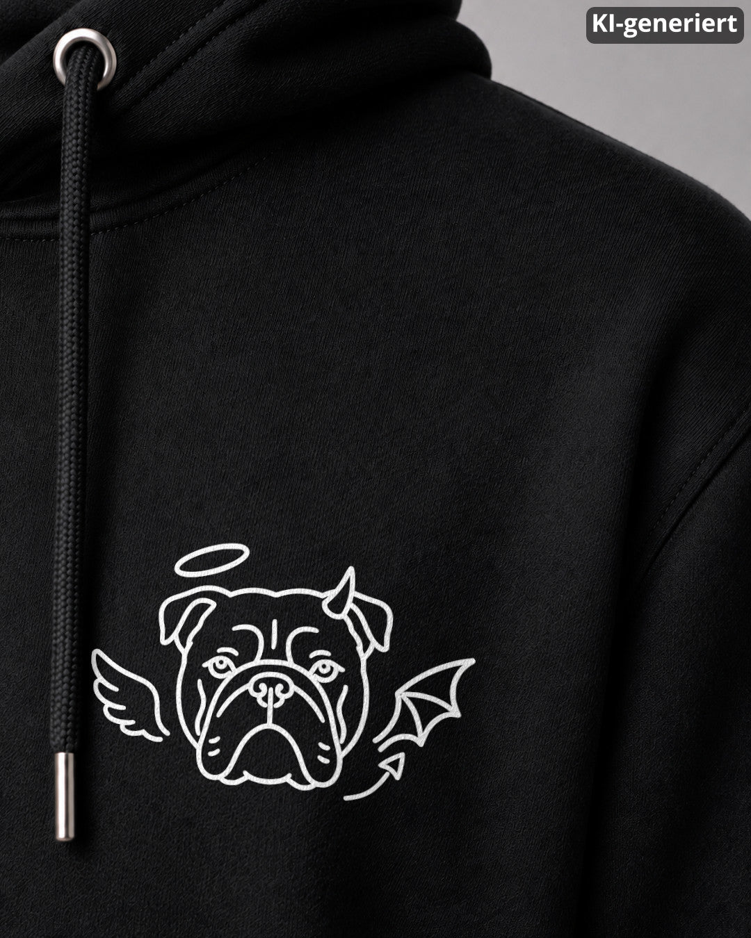 KI-generiertes Detailbild – Halo & Horns - Englische Bulldogge
