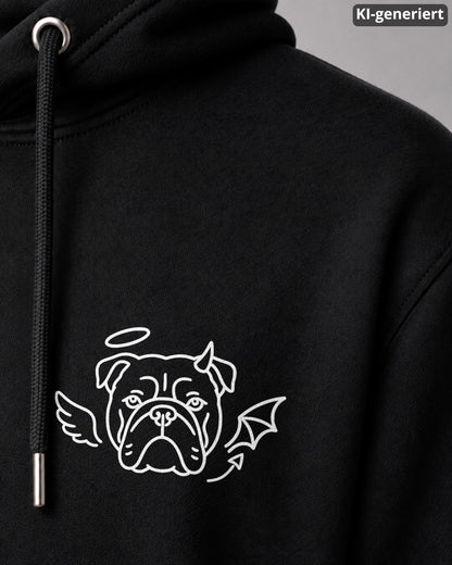 KI-generiertes Detailbild – Halo & Horns - Englische Bulldogge