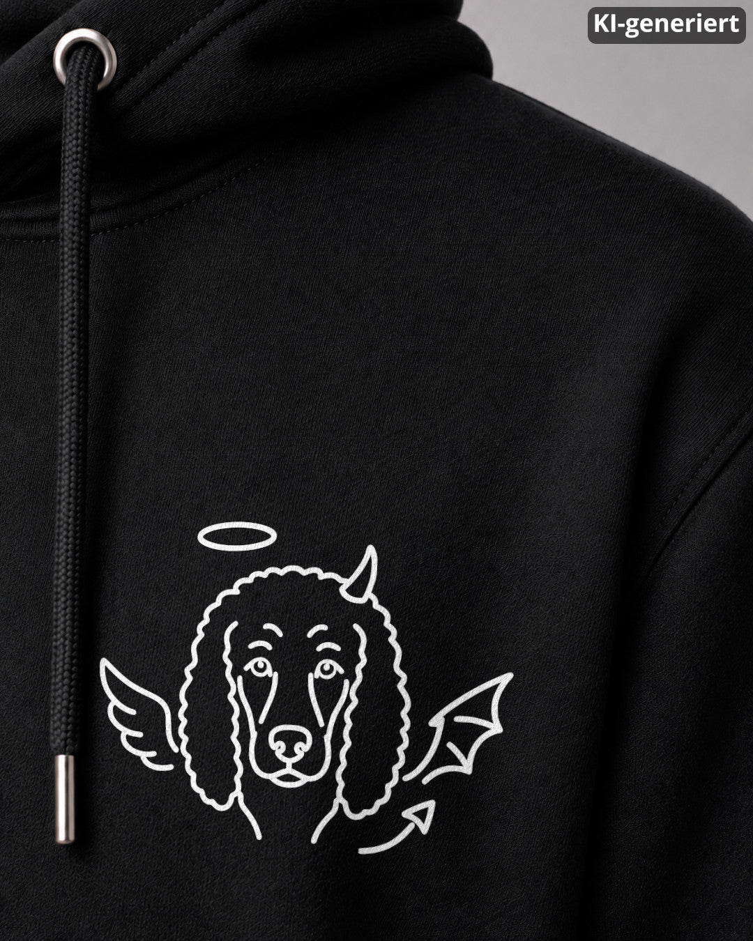 KI-generiertes Detailbild – Halo & Horns - Irish Water Spaniel