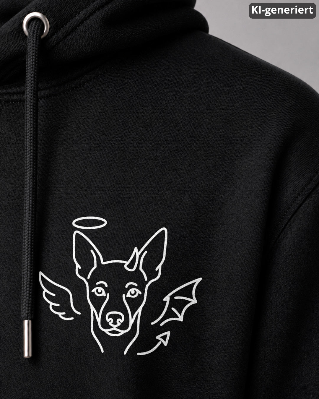 KI-generiertes Detailbild – Halo & Horns - Zwergpinscher