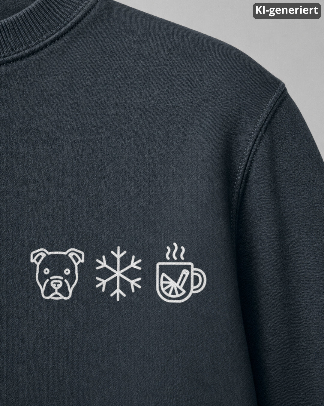 KI-generiertes Detailbild – Hund Schneeflocke Glühwein - Amstaff
