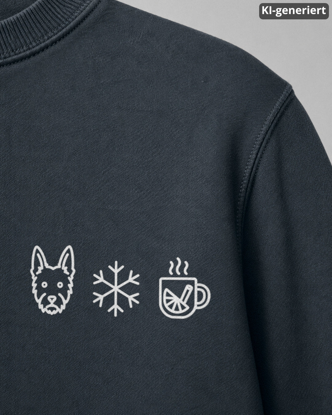 KI-generiertes Detailbild – Hund Schneeflocke Glühwein - Berger de Picardie