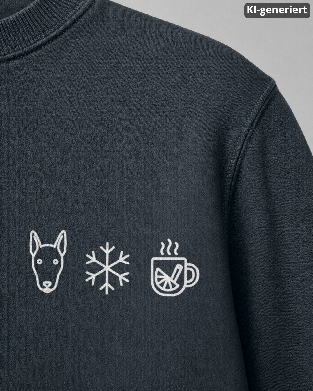KI-generiertes Detailbild – Hund Schneeflocke Glühwein - Bullterrier