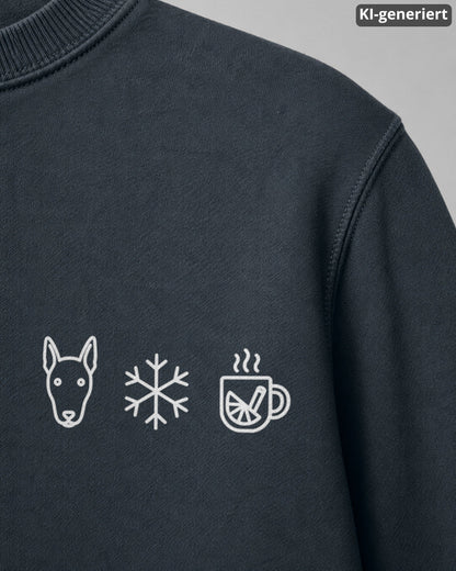 KI-generiertes Detailbild – Hund Schneeflocke Glühwein - Bullterrier