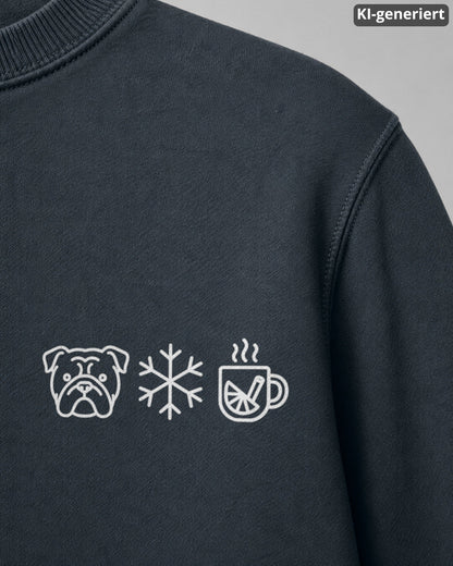 KI-generiertes Detailbild – Hund Schneeflocke Glühwein - Englische Bulldogge
