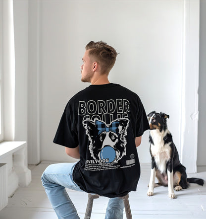 Bubble Gum Border Collie (blau) - Organic Oversize Shirt - Model - Beispiel