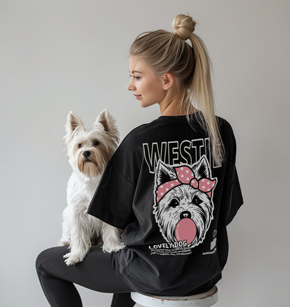 Bubble Gum Westie (rosa) - Organic Oversize Shirt - Model - Beispiel