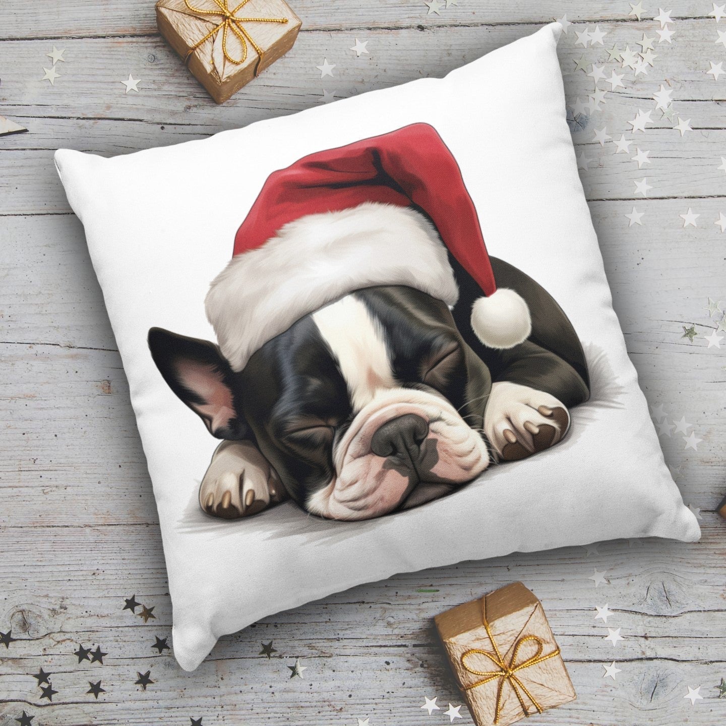 X-mas Boston Terrier - Kissen 40x40cm