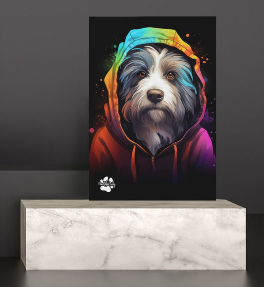 Bearded Collie mit Kapuze - Leinwand 30x45cm - Multitalenty