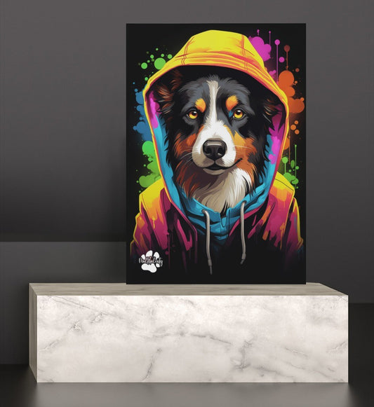 Border Collie black tri mit Kapuze - Leinwand 30x45cm - Multitalenty