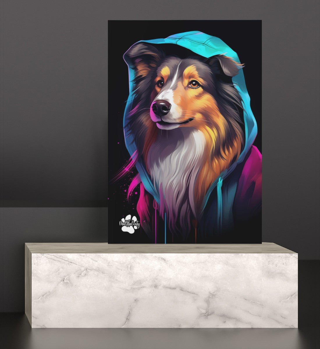 Collie mit Kapuze - Leinwand 30x45cm - Multitalenty